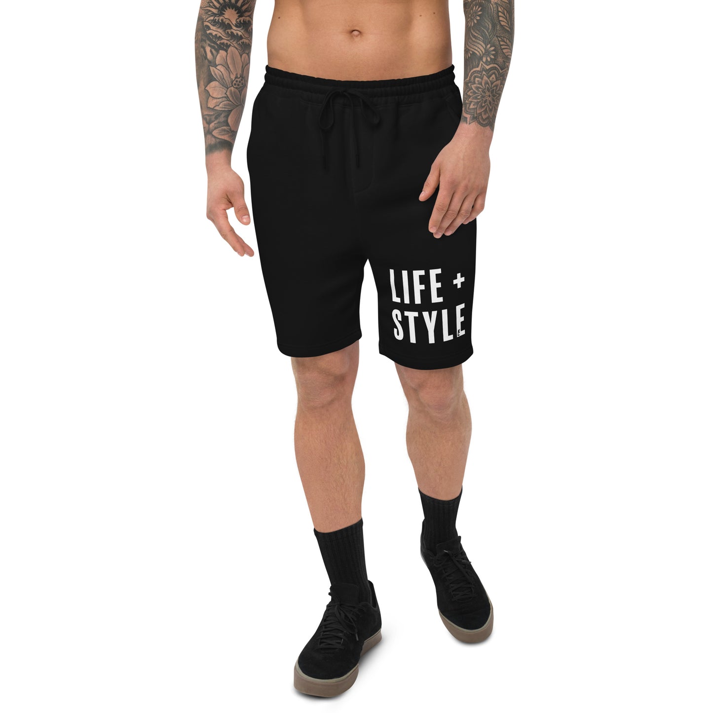 Fleece "Life + Style" Shorts (Black/White)