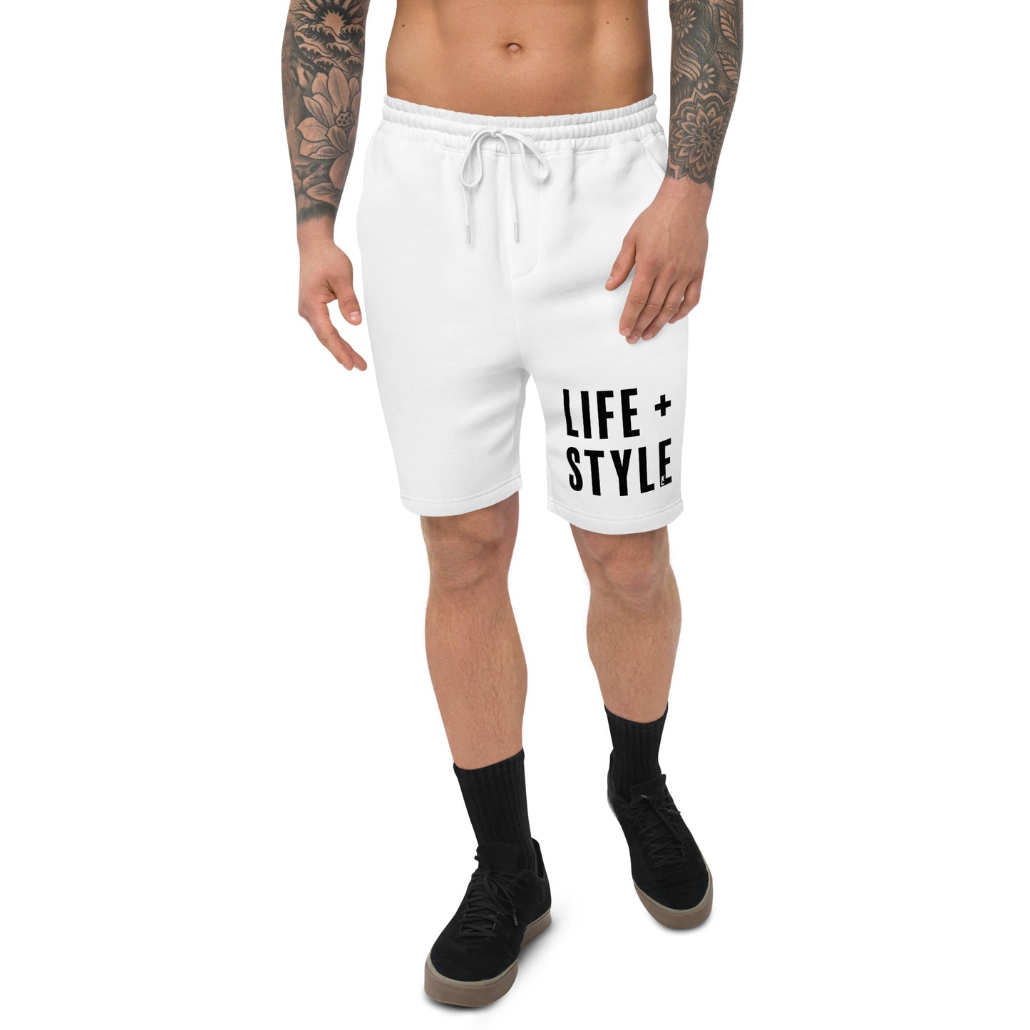 Fleece "Life + Style" Shorts (White/Black)